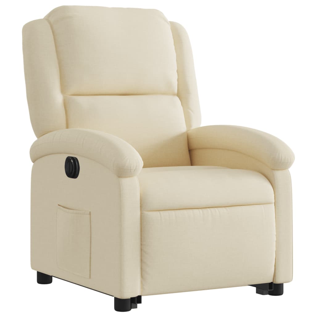 Fotoliu electric rabatabil cu ridicare, crem, textil