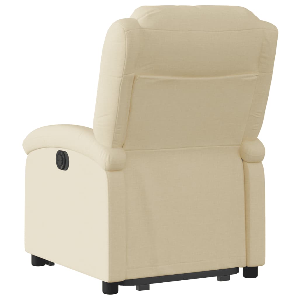 Fotoliu electric rabatabil cu ridicare, crem, textil