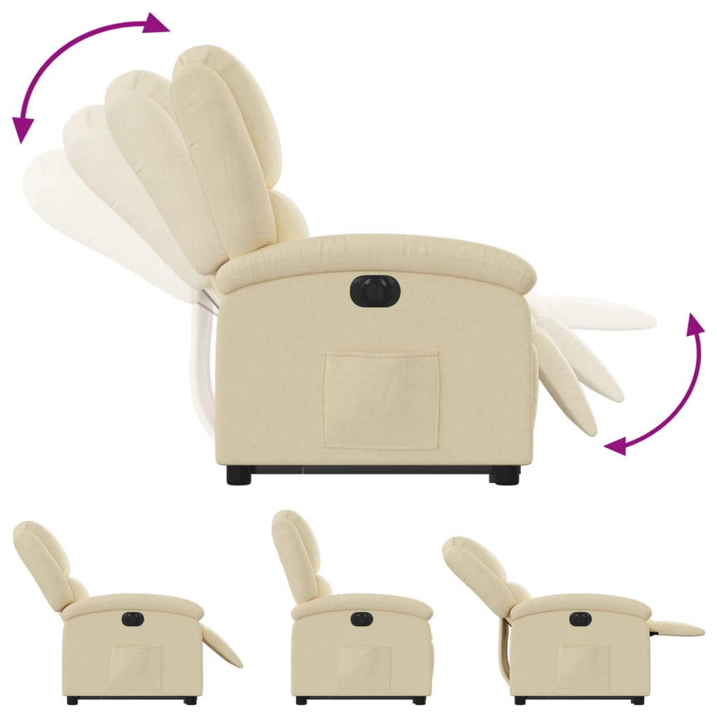 Fotoliu electric rabatabil cu ridicare, crem, textil