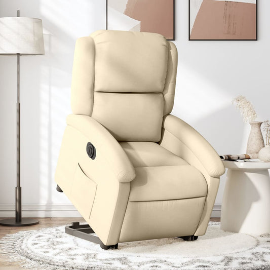 Fotoliu electric rabatabil cu ridicare, crem, textil