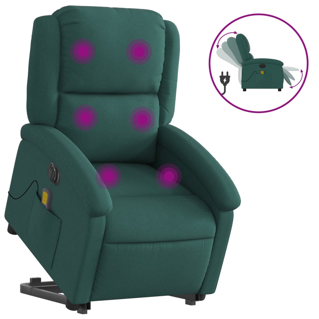 Fotoliu electric masaj rabatabil / ridicare verde închis textil