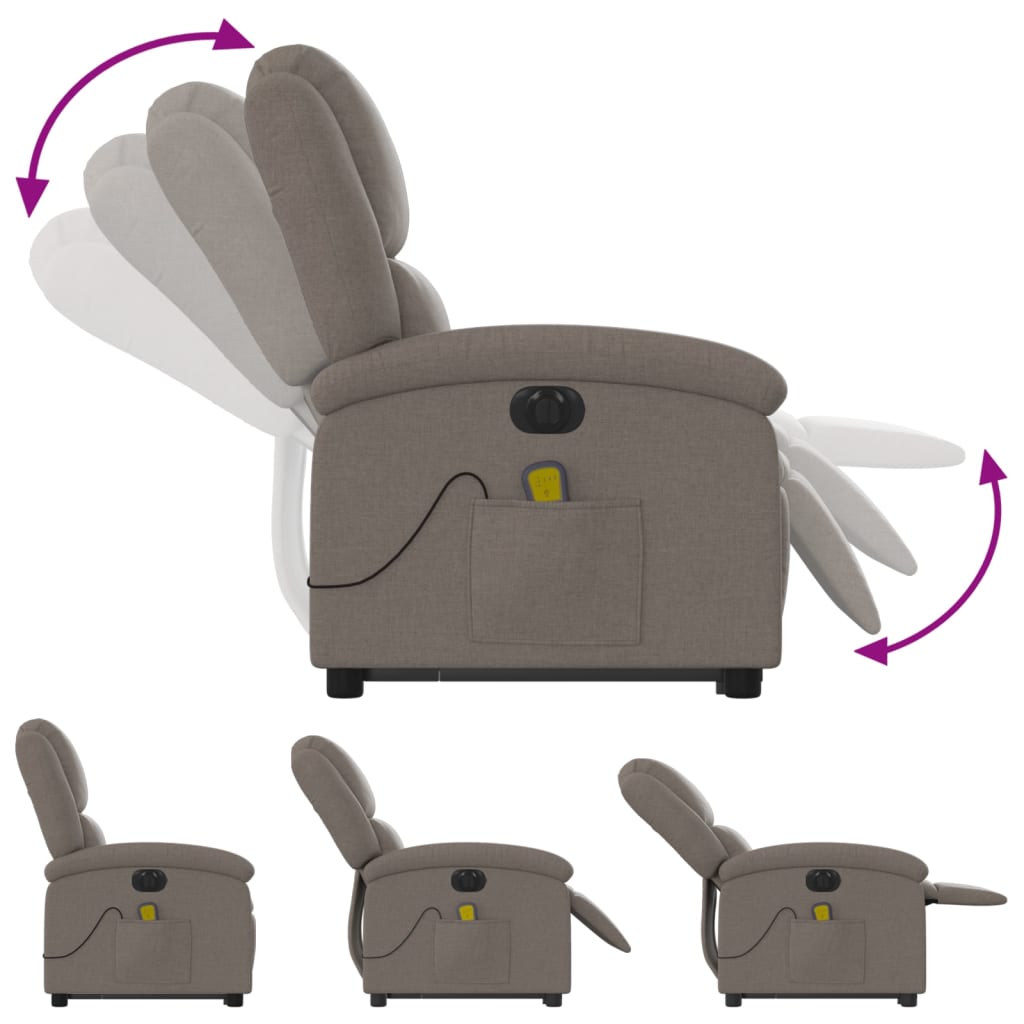 Fotoliu electric masaj rabatabil cu ridicare, gri taupe, textil