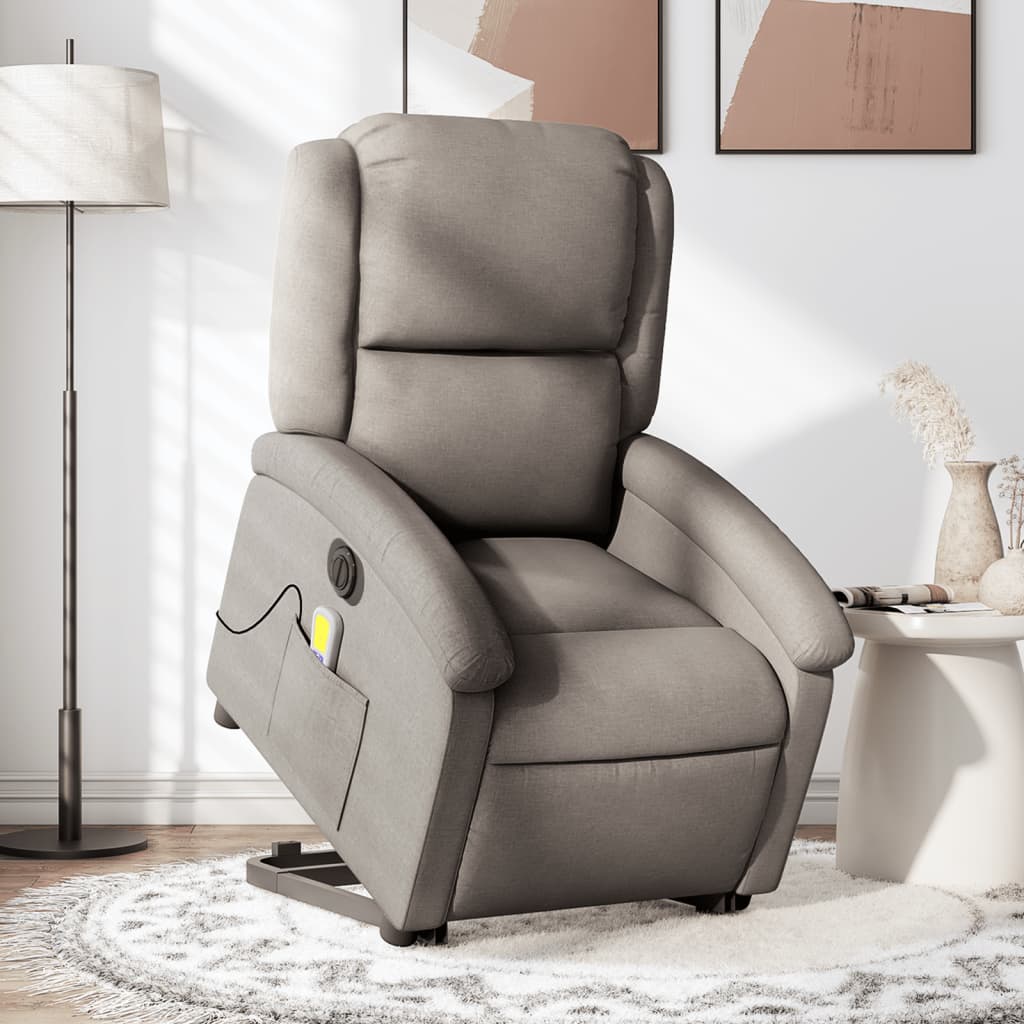 Fotoliu electric masaj rabatabil cu ridicare, gri taupe, textil