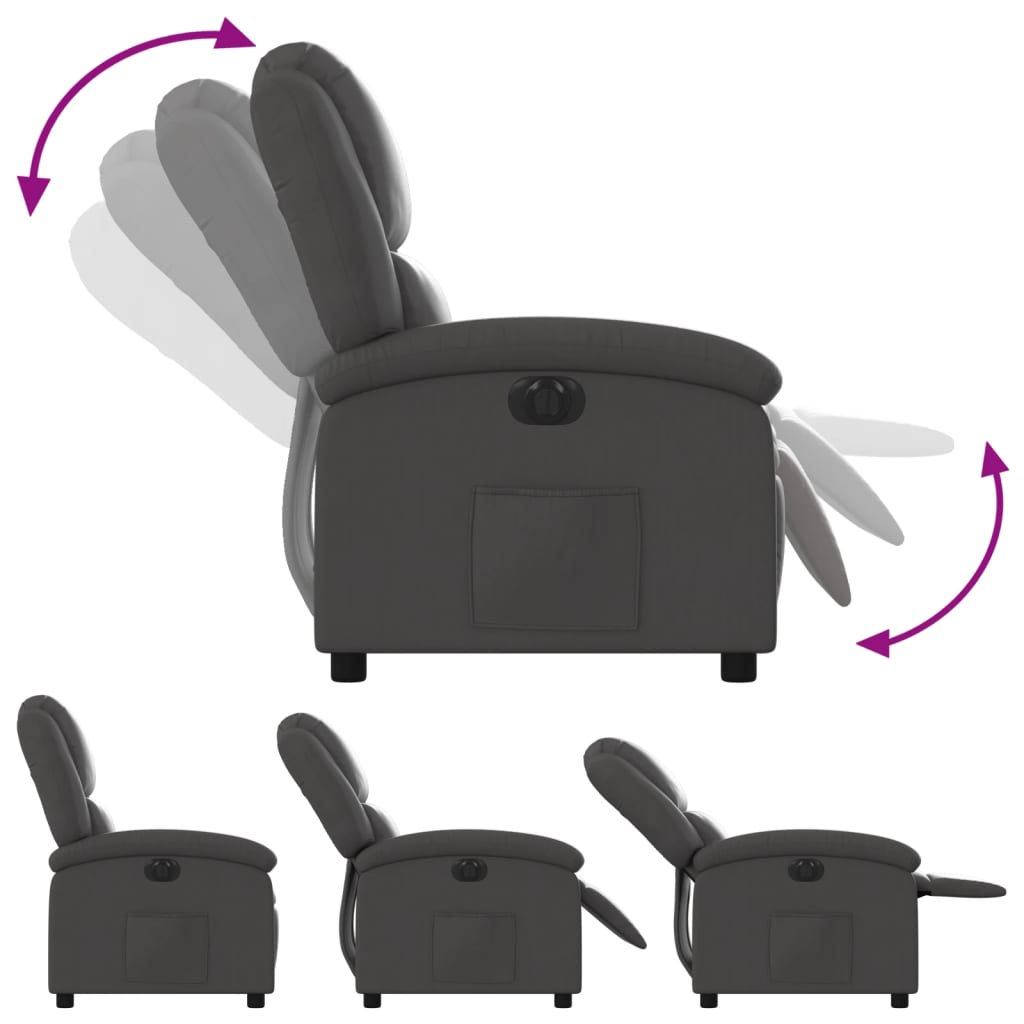 Fotoliu rabatabil electric, gri, piele naturală