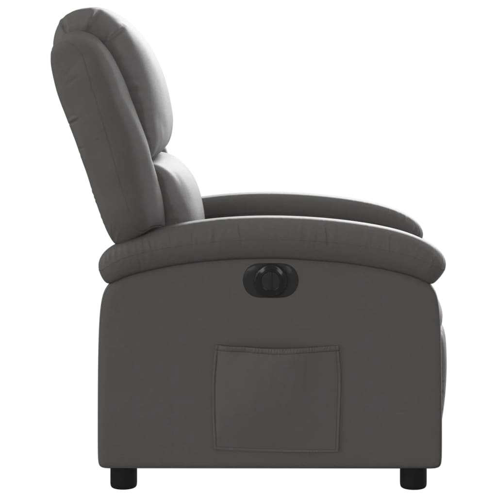 Fotoliu rabatabil electric, gri, piele naturală