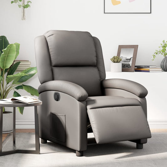 Fotoliu rabatabil electric, gri, piele naturală