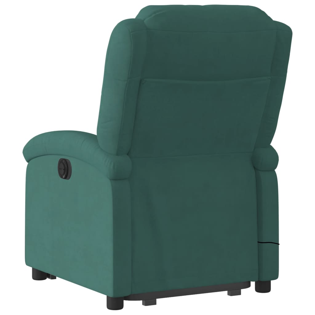 Fotoliu de masaj cu ridicare, verde închis, catifea