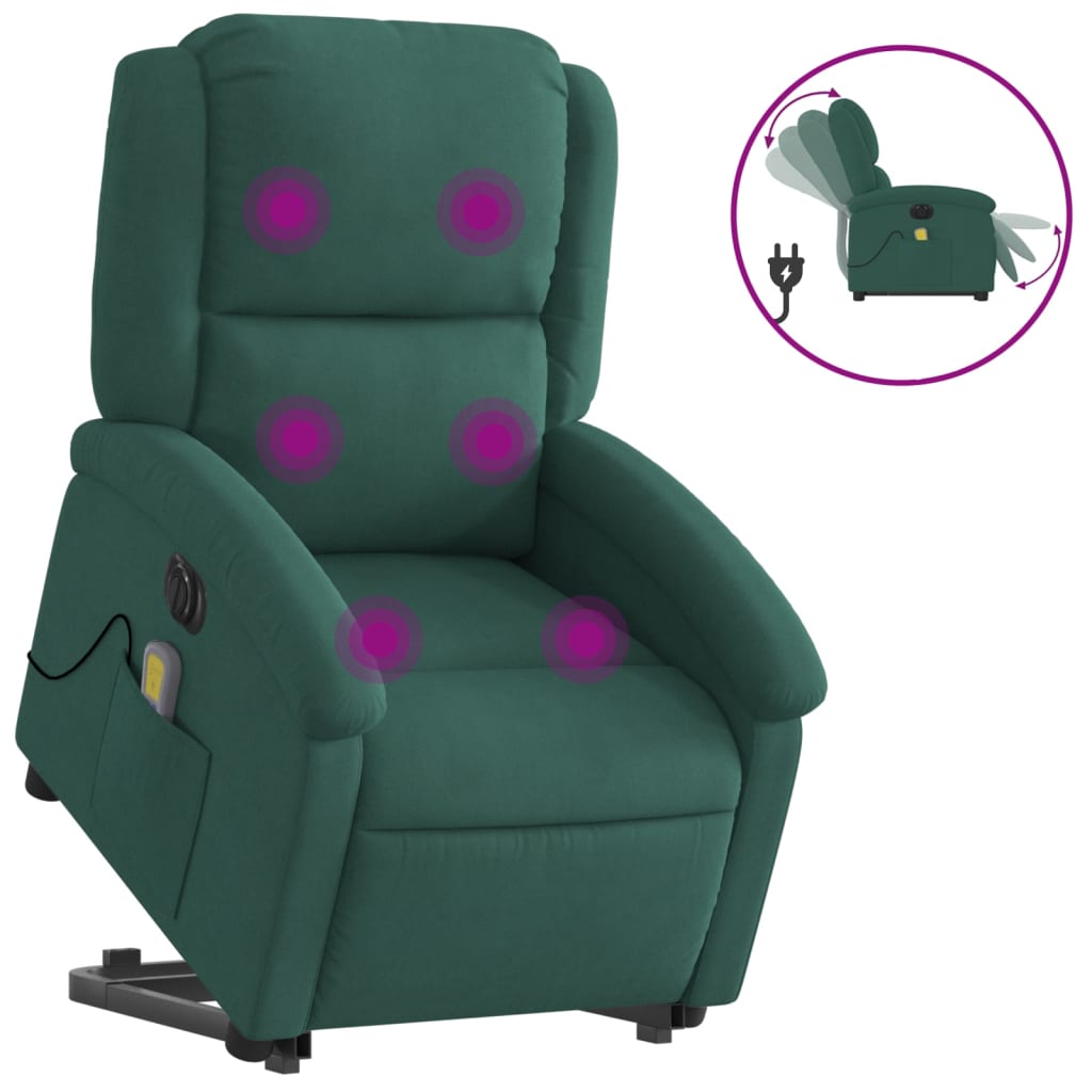 Fotoliu electric masaj rabatabil/ridicare verde închis catifea