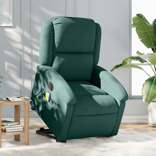 Fotoliu electric masaj rabatabil/ridicare verde închis catifea