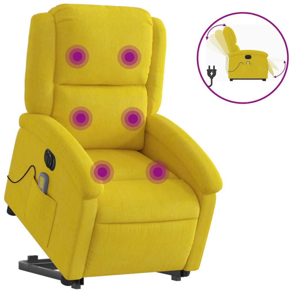 Fotoliu de masaj electric rabatabil cu ridicare galben, catifea