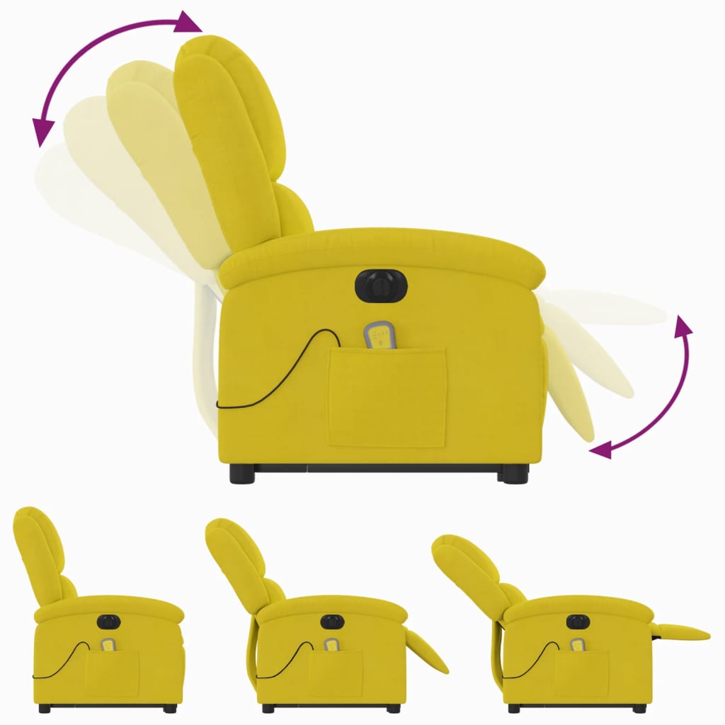 Fotoliu de masaj electric rabatabil cu ridicare galben, catifea