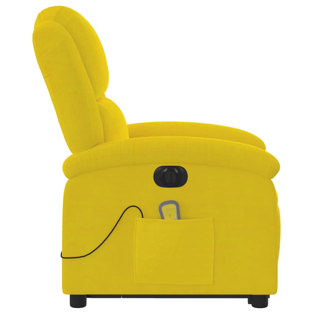 Fotoliu de masaj electric rabatabil cu ridicare galben, catifea