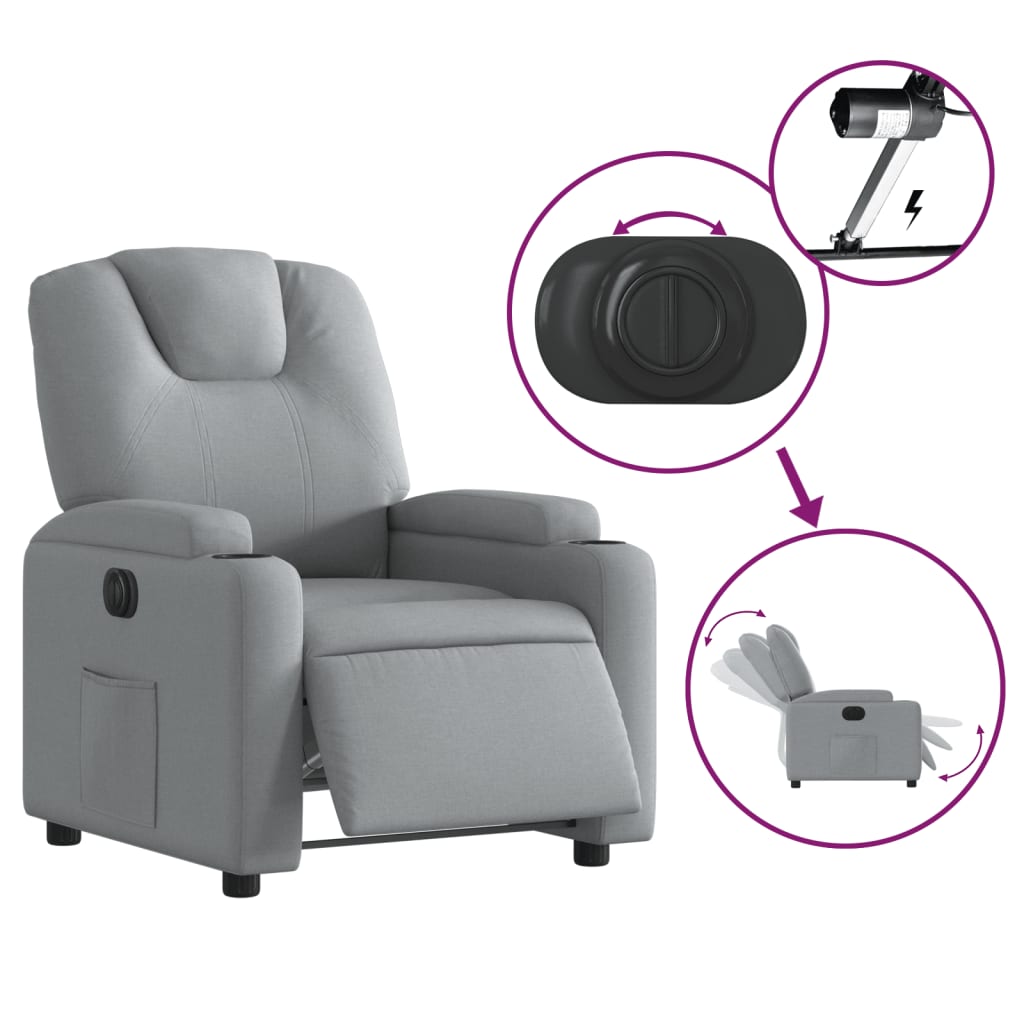 Fotoliu rabatabil electric, gri deschis, textil