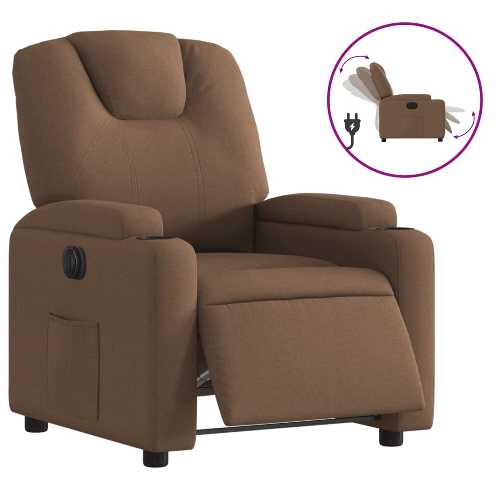 Fotoliu rabatabil electric, maro, material textil
