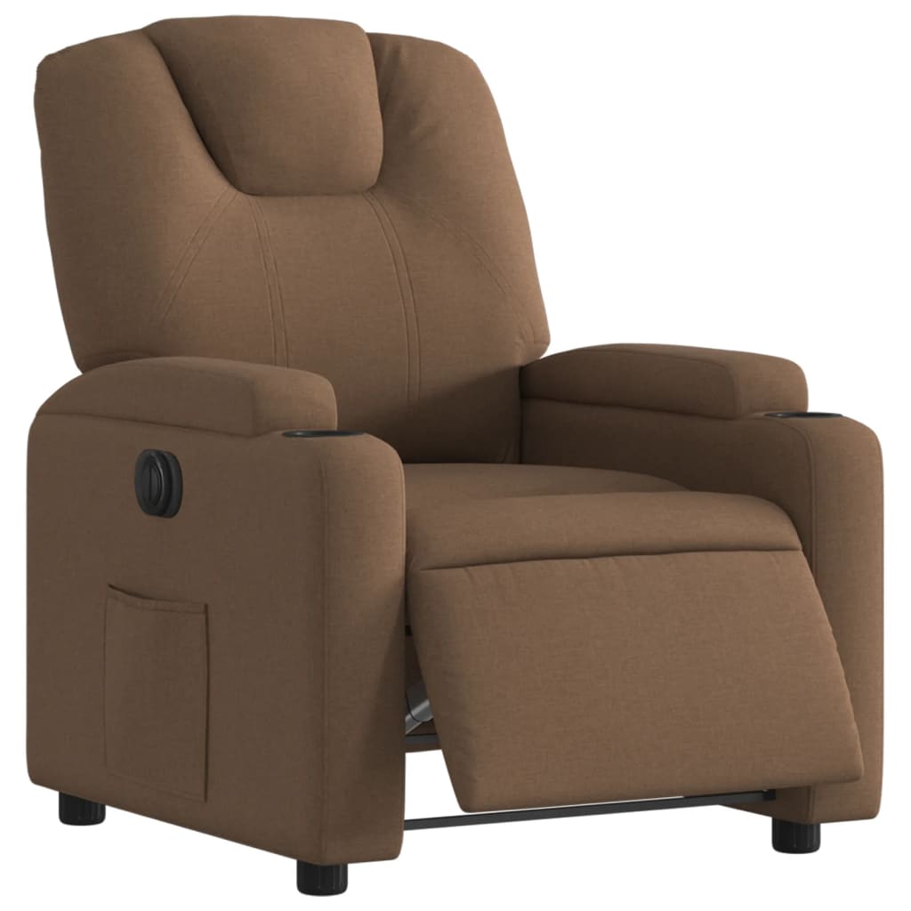 Fotoliu rabatabil electric, maro, material textil