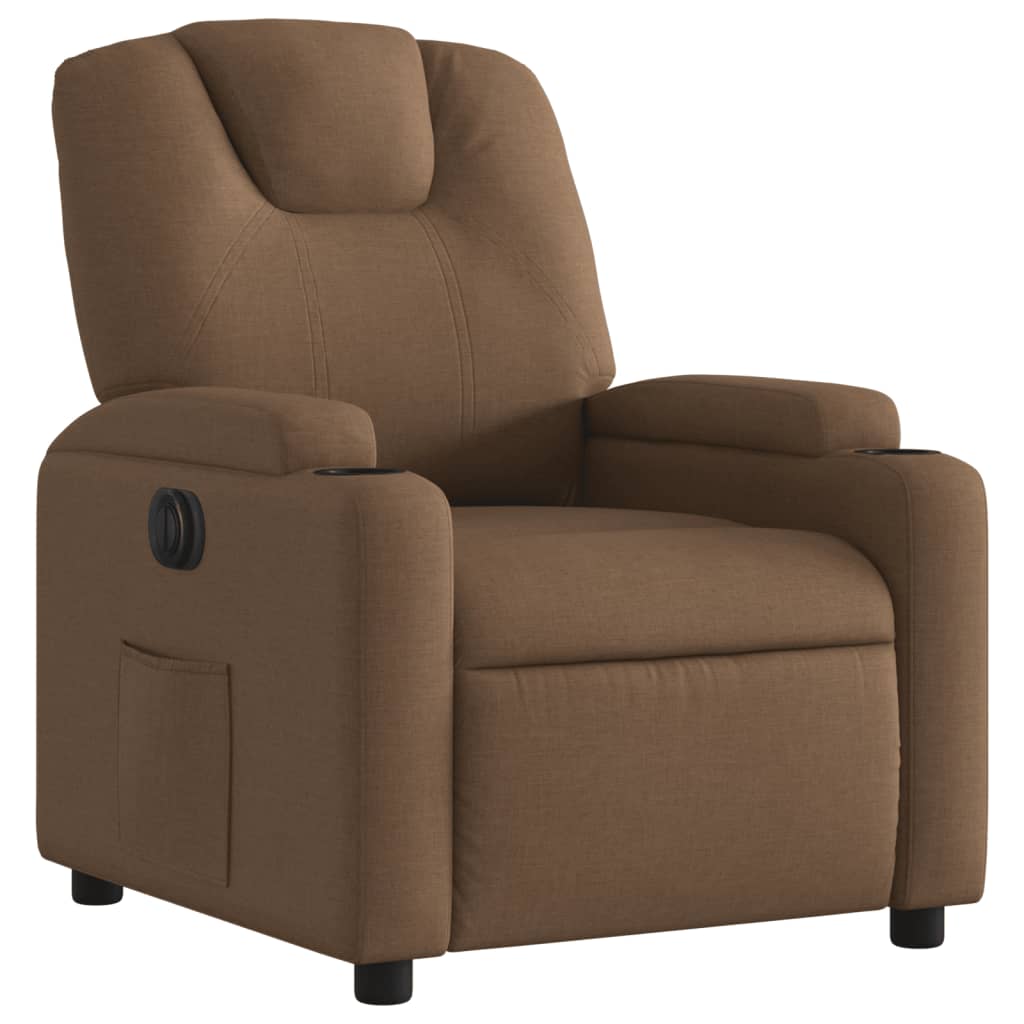 Fotoliu rabatabil electric, maro, material textil