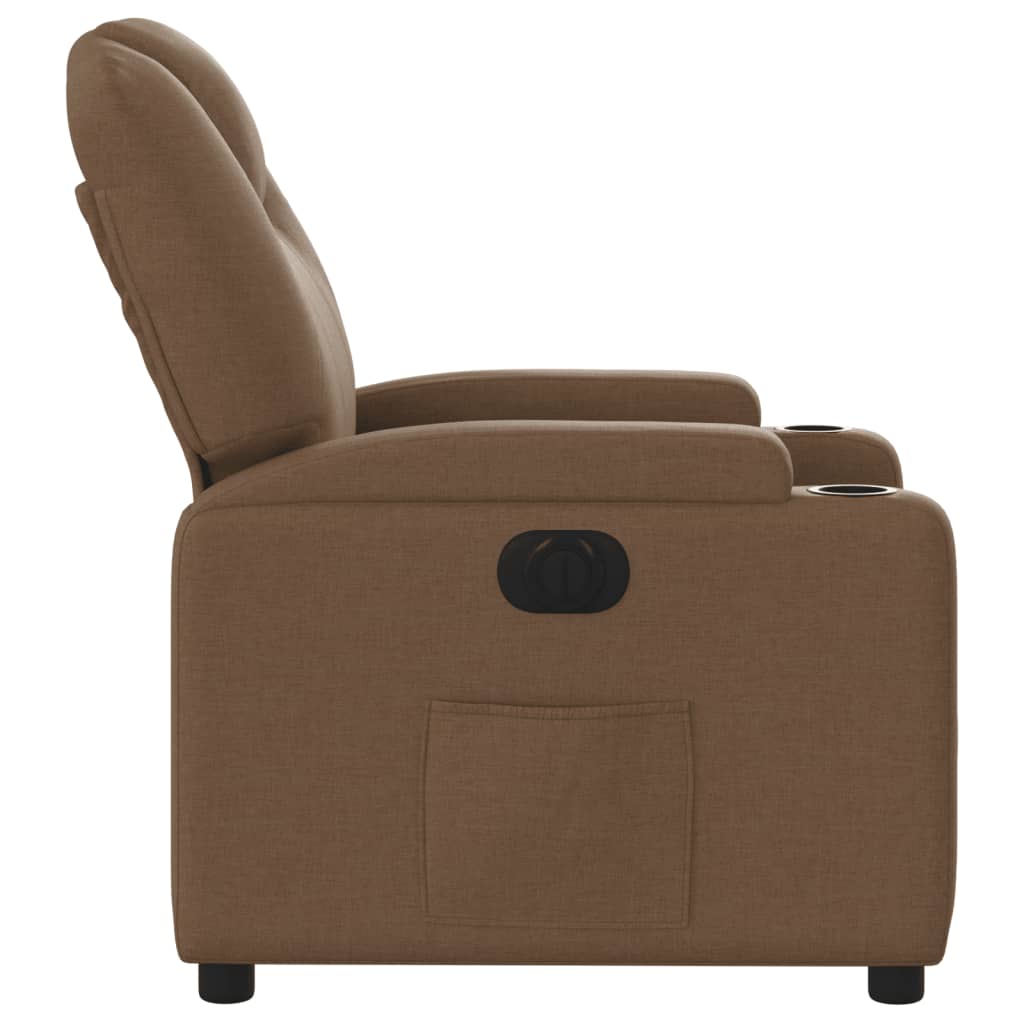 Fotoliu rabatabil electric, maro, material textil