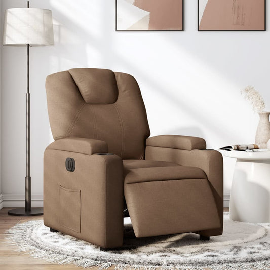 Fotoliu rabatabil electric, maro, material textil