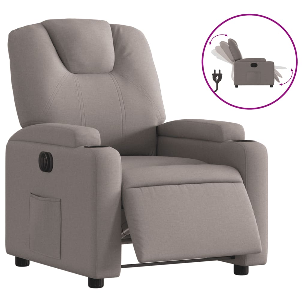 Fotoliu rabatabil electric, gri taupe, material textil