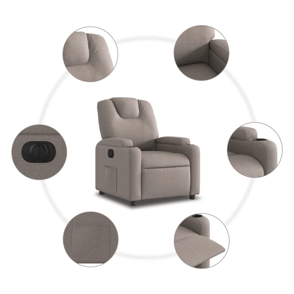 Fotoliu rabatabil electric, gri taupe, material textil