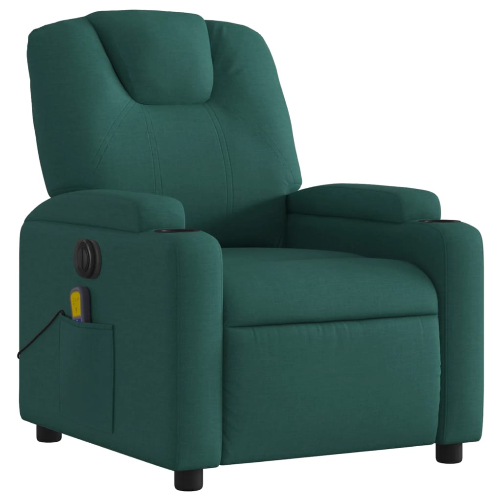 Fotoliu electric de masaj rabatabil, verde închis, textil