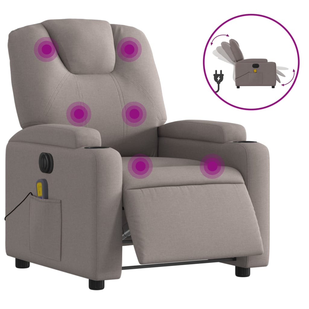 Fotoliu electric de masaj rabatabil, gri taupe, textil
