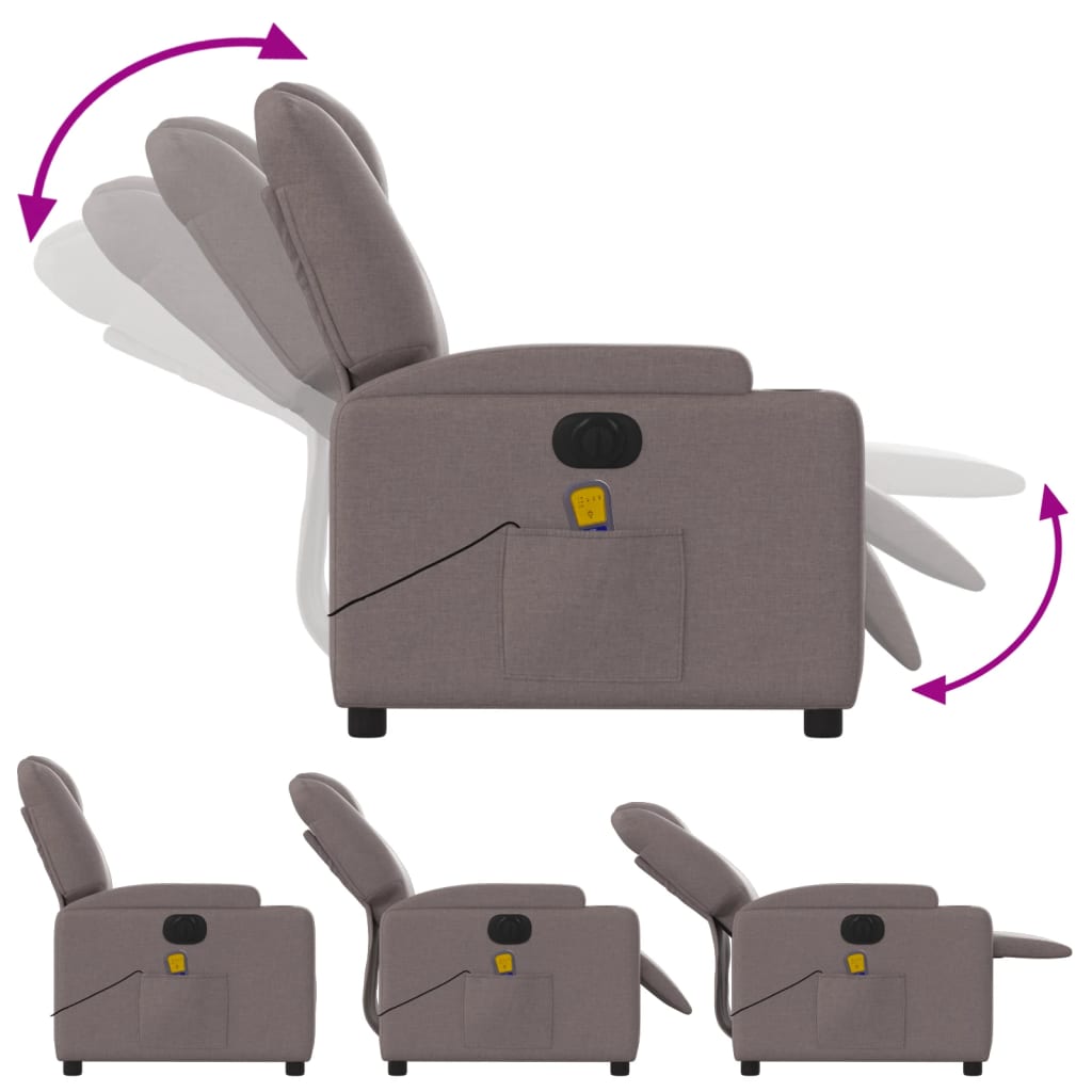 Fotoliu electric de masaj rabatabil, gri taupe, textil