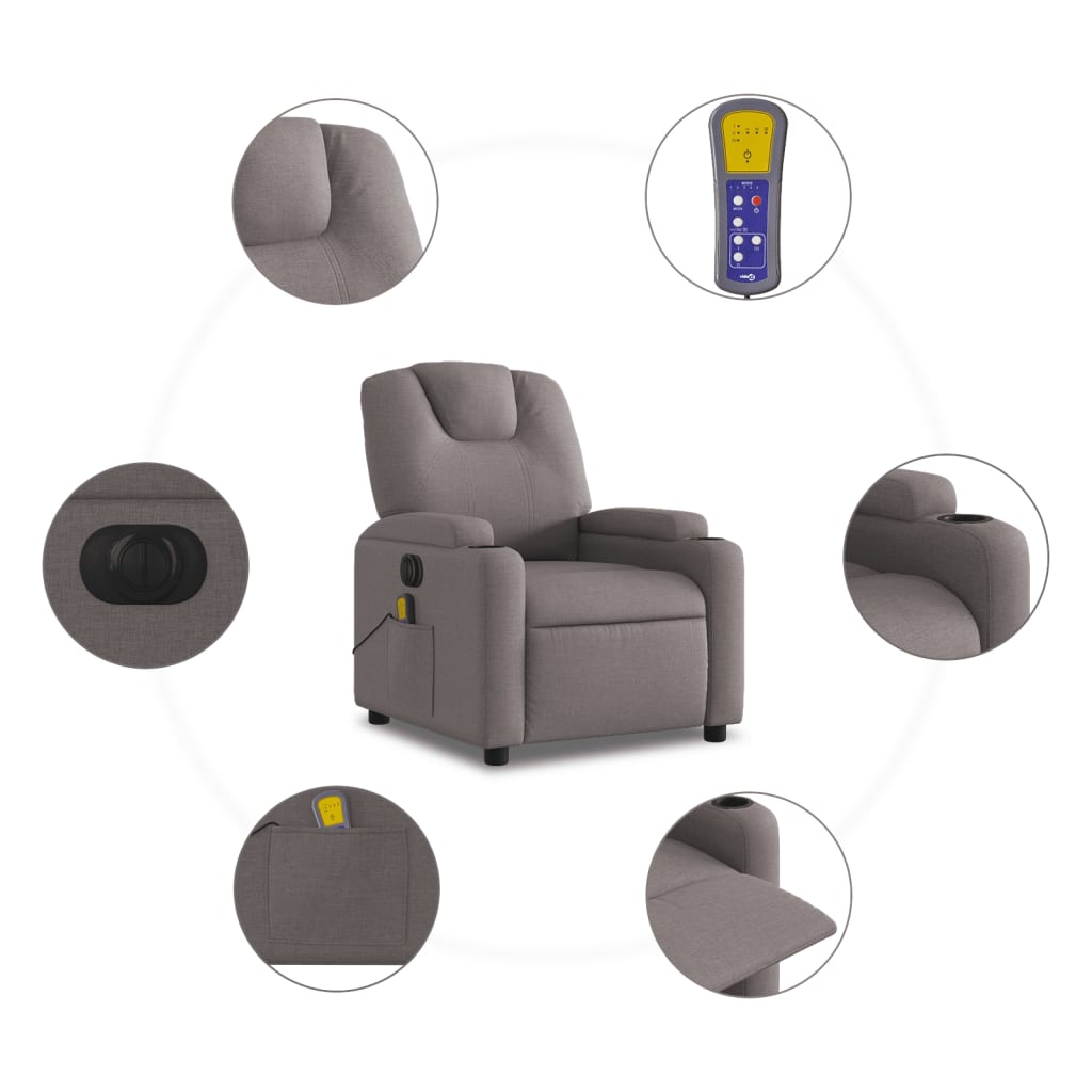 Fotoliu electric de masaj rabatabil, gri taupe, textil