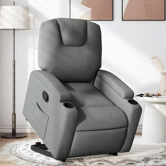 Fotoliu rabatabil cu ridicare pe verticală, gri închis, textil