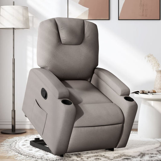 Fotoliu rabatabil cu ridicare pe verticală, gri taupe, textil
