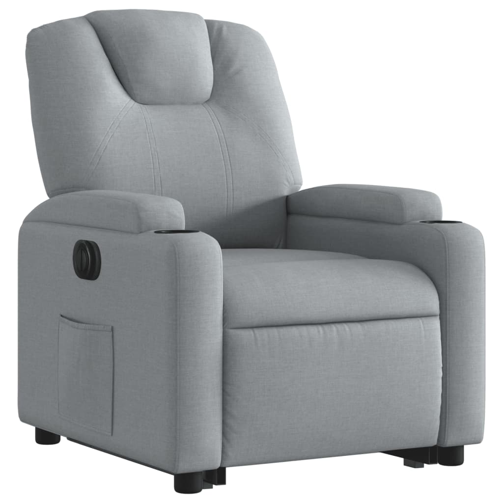 Fotoliu electric rabatabil cu ridicare, gri deschis, textil