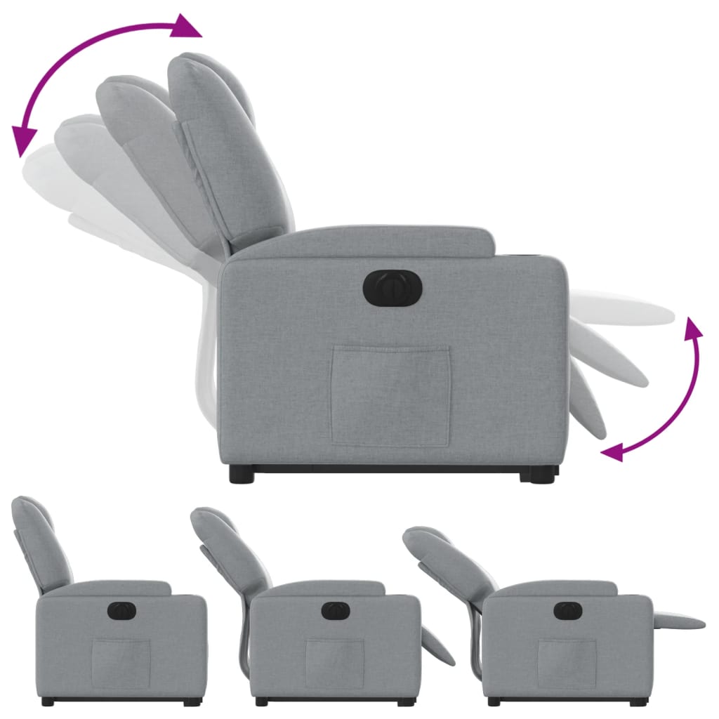 Fotoliu electric rabatabil cu ridicare, gri deschis, textil