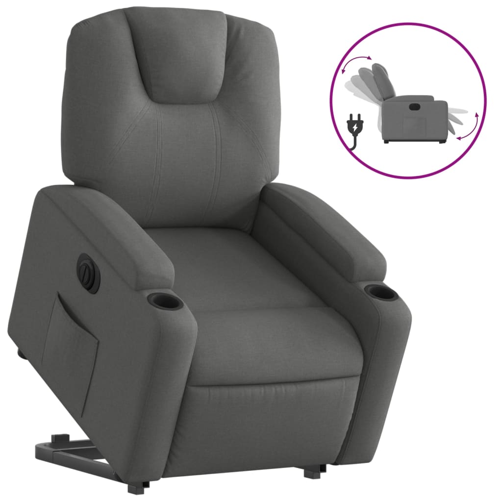 Fotoliu electric rabatabil cu ridicare, gri închis, textil