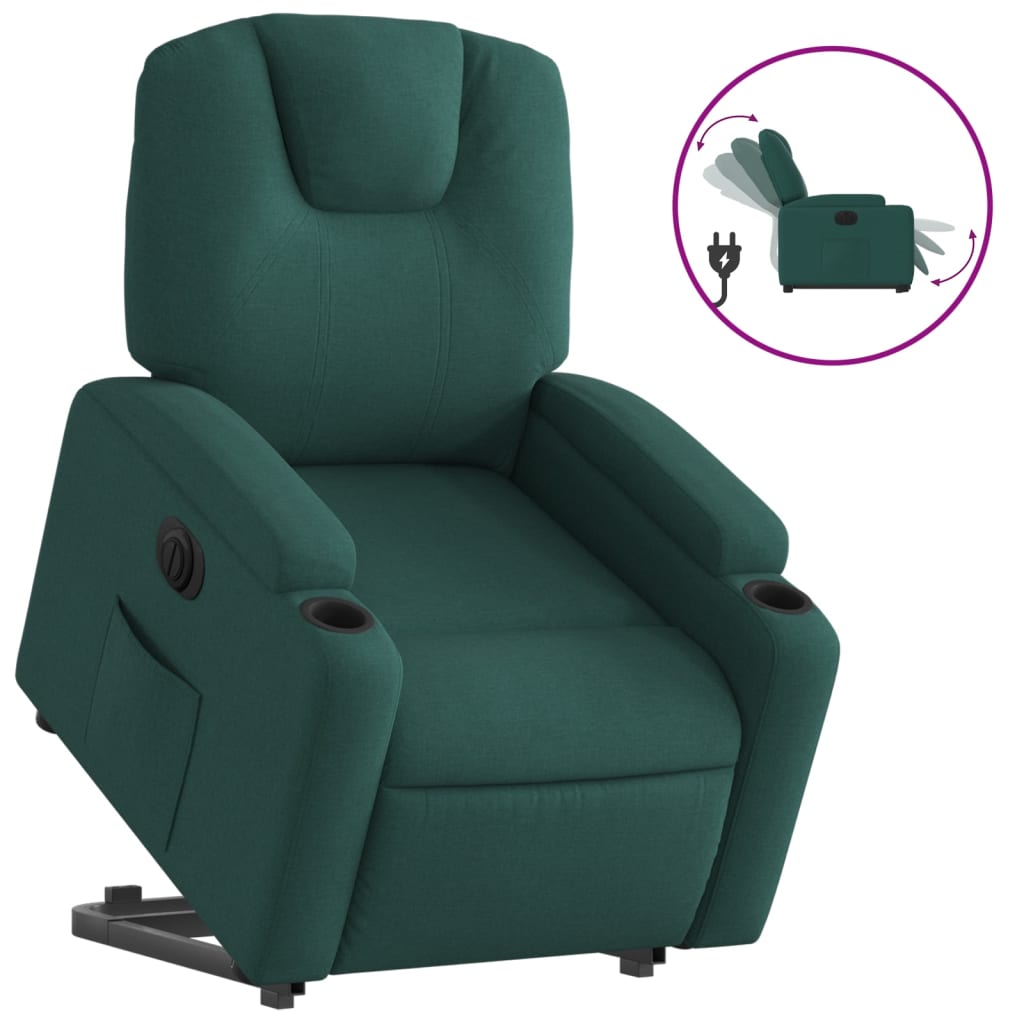 Fotoliu electric rabatabil cu ridicare, verde închis, textil