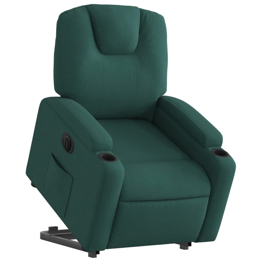 Fotoliu electric rabatabil cu ridicare, verde închis, textil