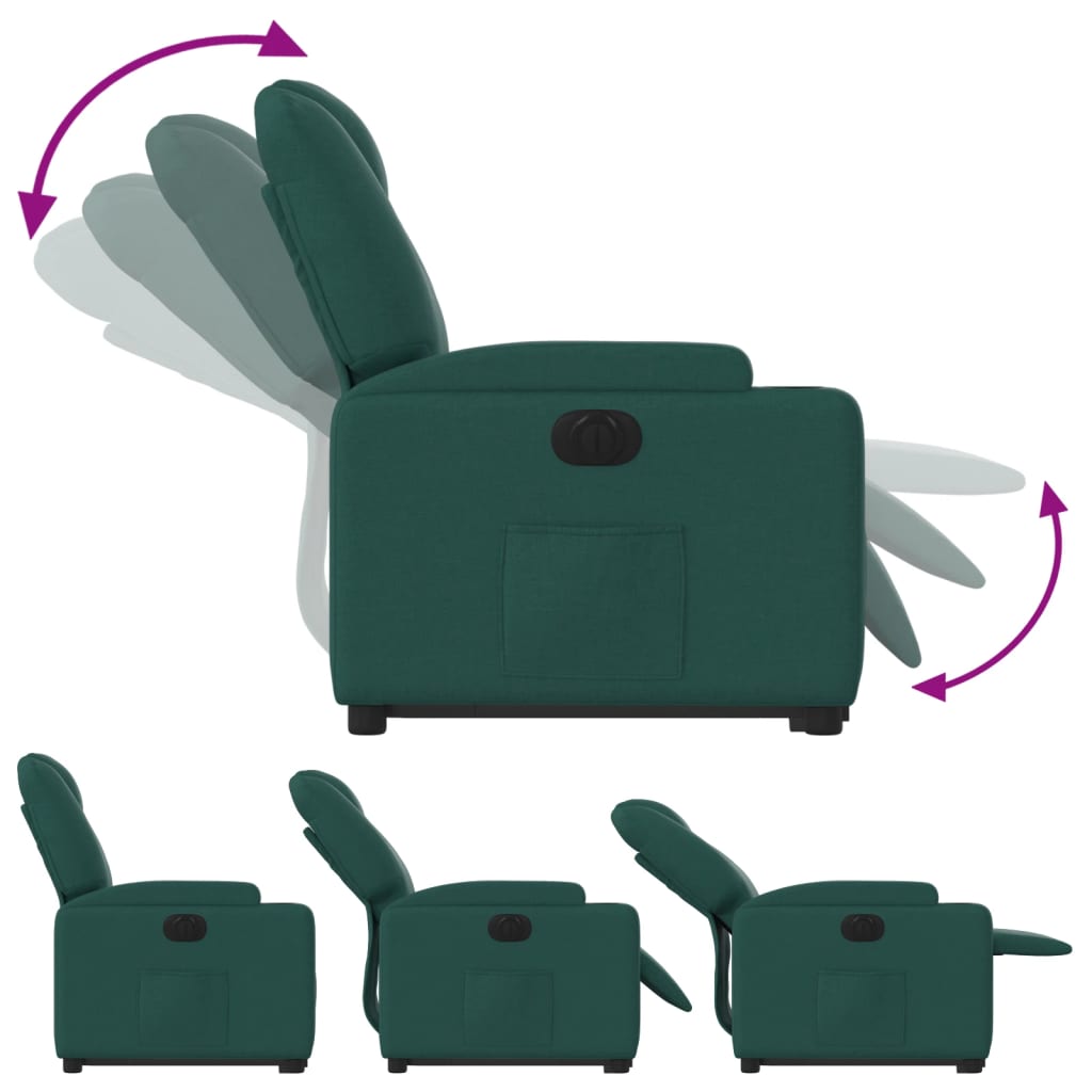 Fotoliu electric rabatabil cu ridicare, verde închis, textil