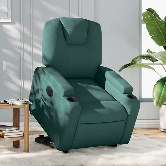 Fotoliu electric rabatabil cu ridicare, verde închis, textil