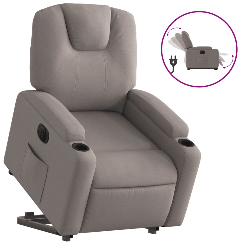 Fotoliu electric rabatabil cu ridicare, gri taupe, textil
