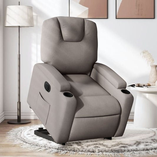Fotoliu electric rabatabil cu ridicare, gri taupe, textil