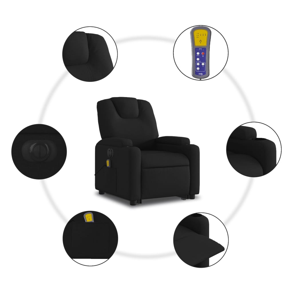 Fotoliu electric de masaj rabatabil cu ridicare, negru, textil