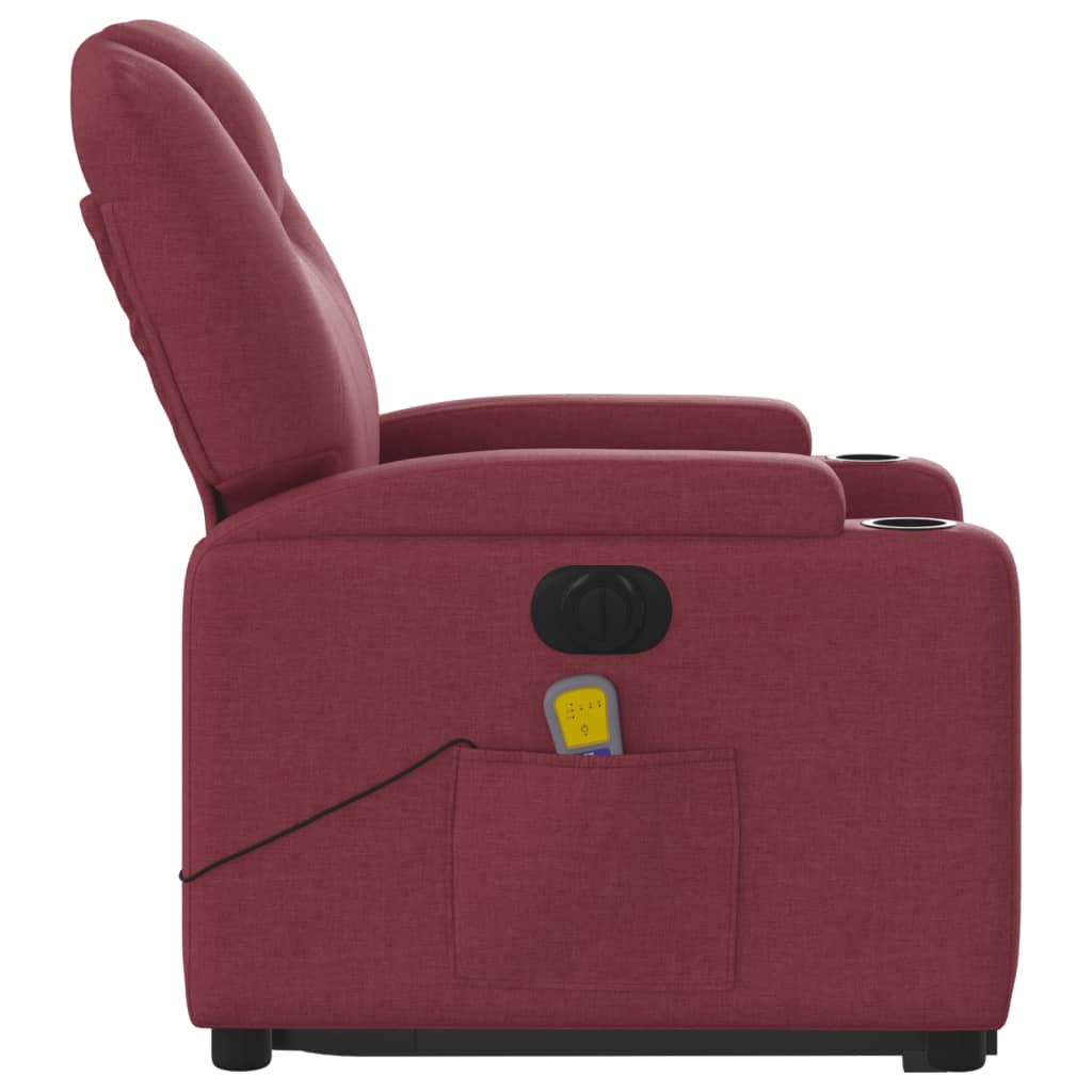 Fotoliu de masaj electric rabatabil cu ridicare roșu vin textil