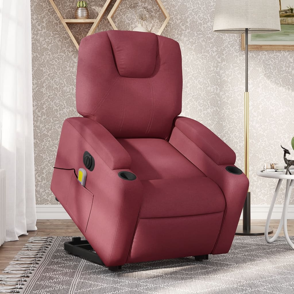 Fotoliu de masaj electric rabatabil cu ridicare roșu vin textil