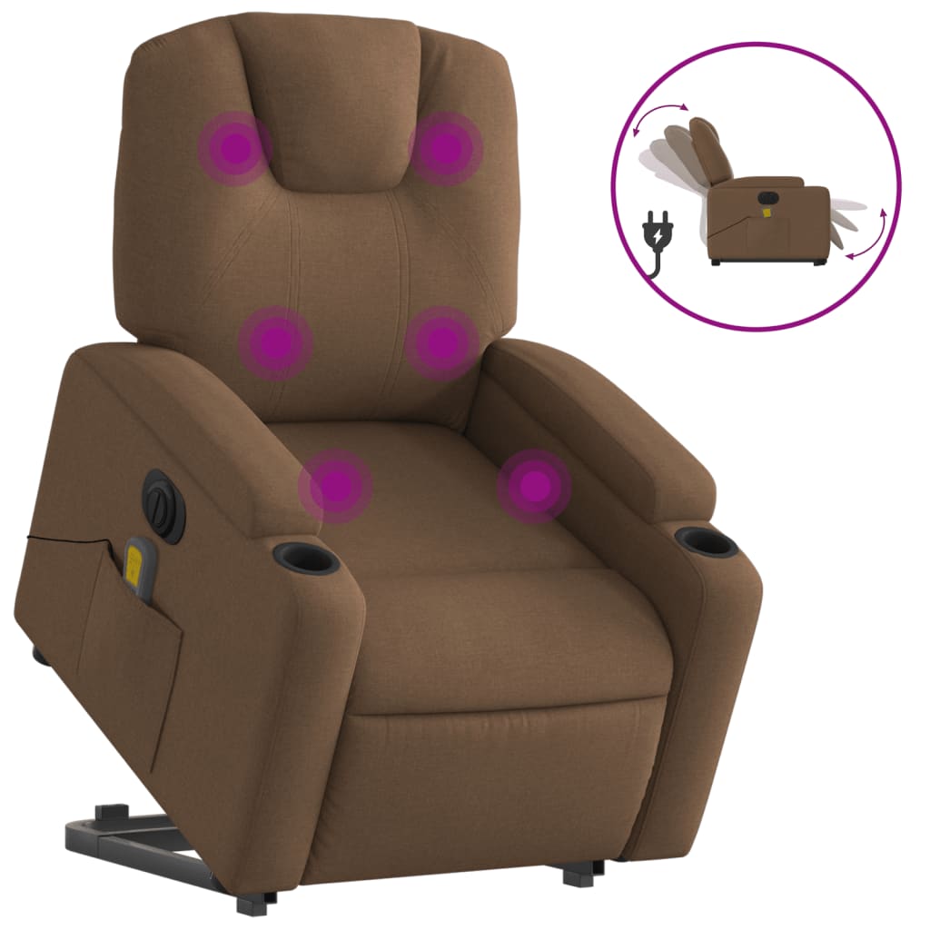 Fotoliu electric de masaj rabatabil cu ridicare, maro, textil