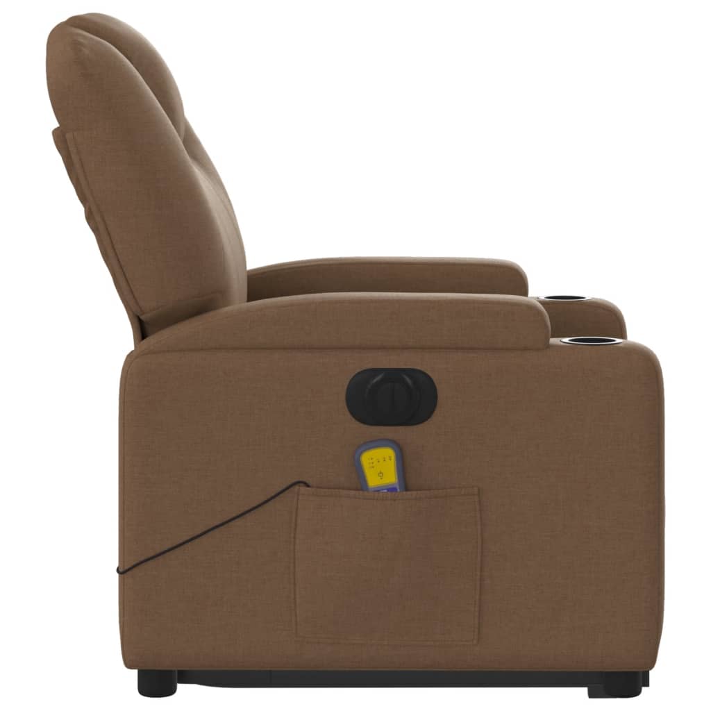 Fotoliu electric de masaj rabatabil cu ridicare, maro, textil