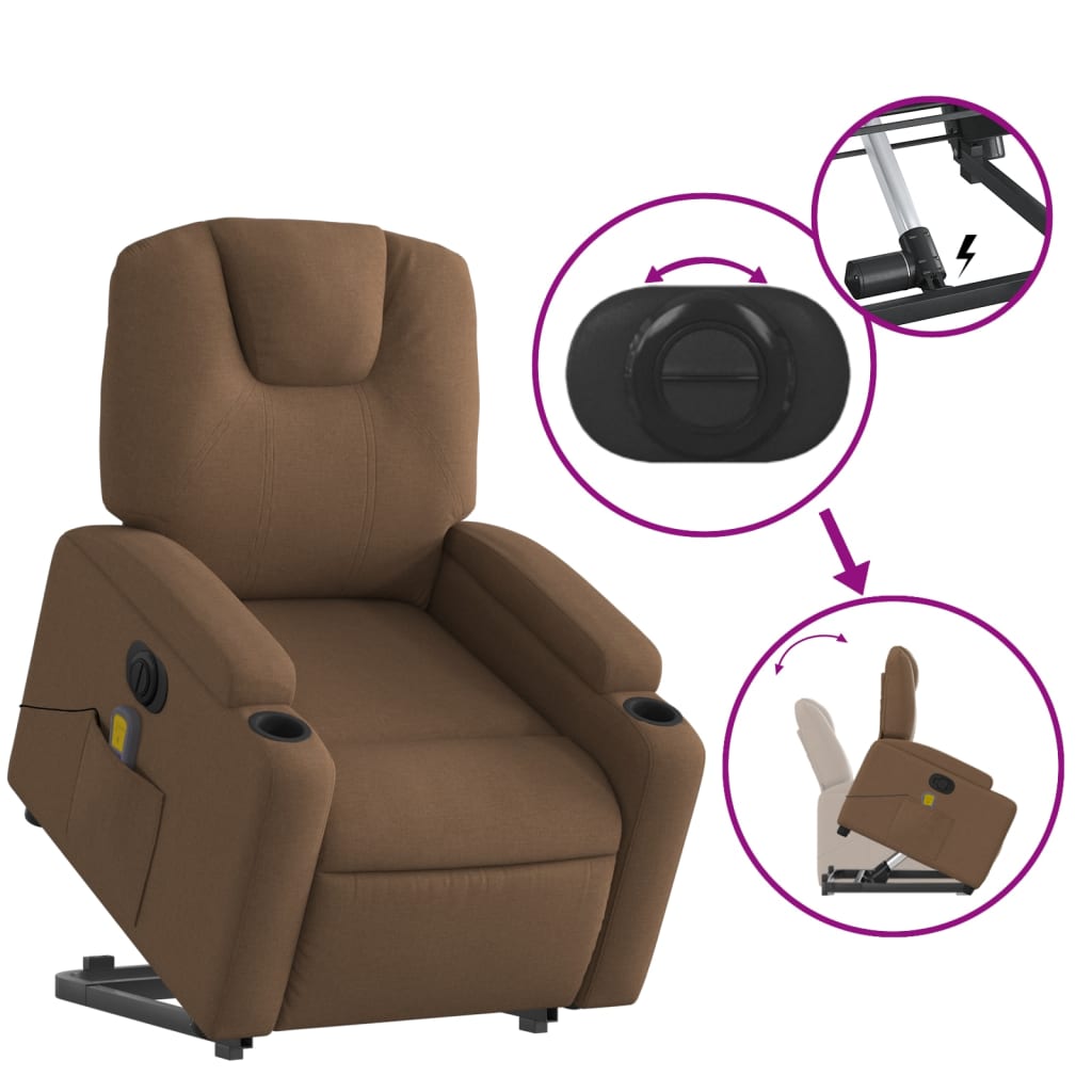 Fotoliu electric de masaj rabatabil cu ridicare, maro, textil