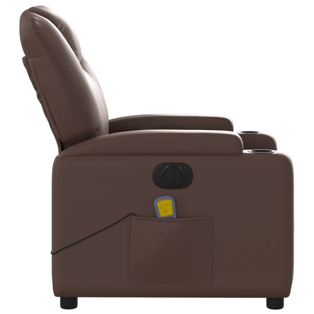 Fotoliu electric de masaj rabatabil, maro, piele ecologică