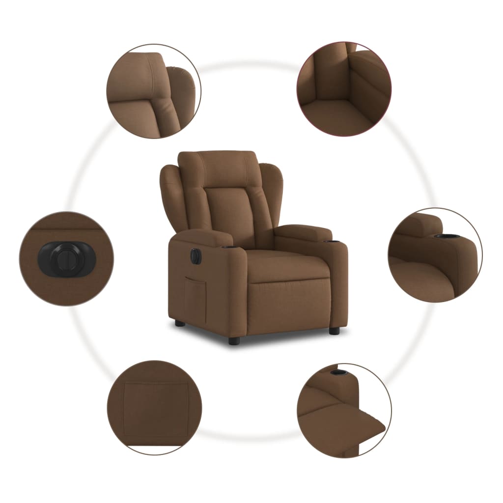 Fotoliu rabatabil electric, maro, material textil