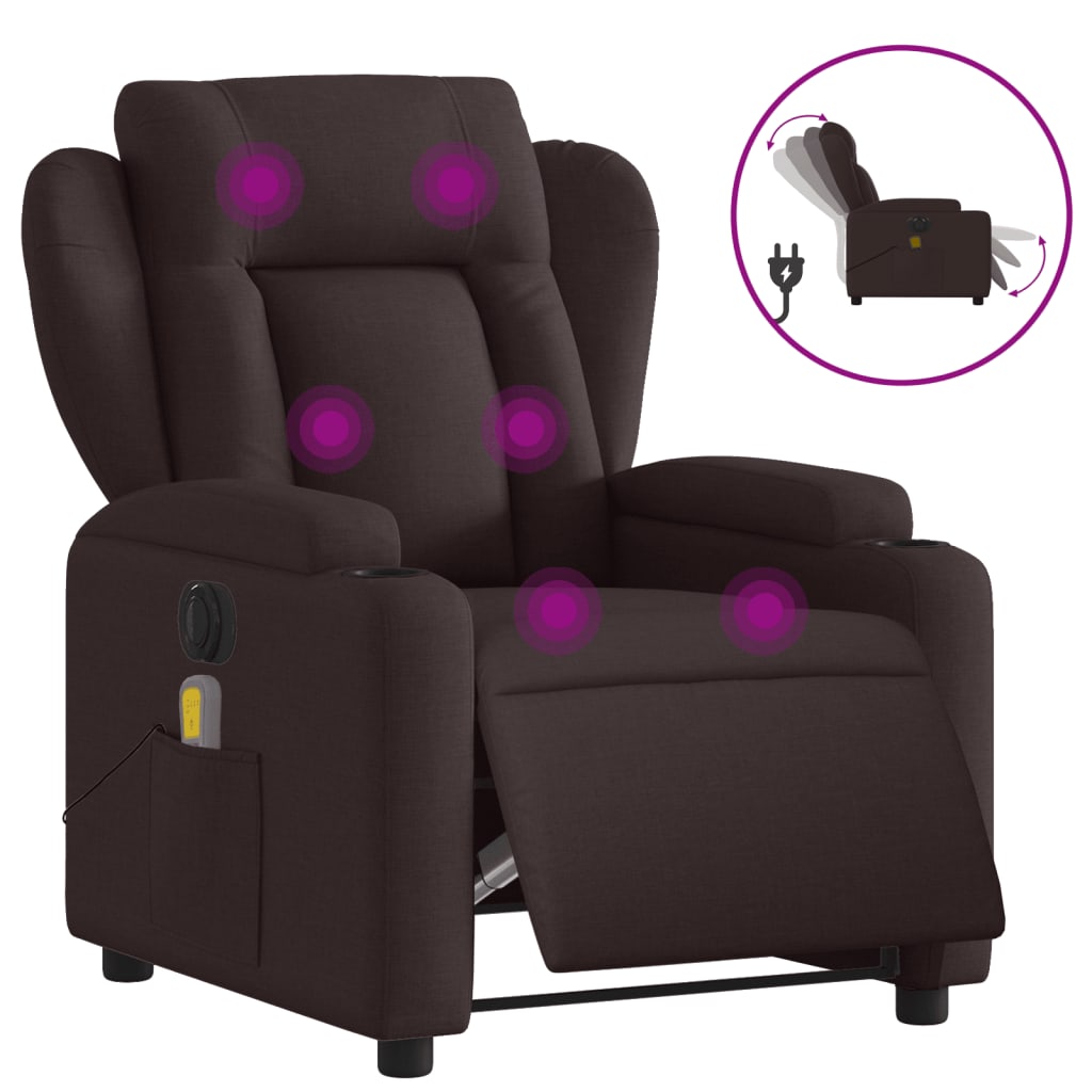 Fotoliu electric de masaj rabatabil, maro închis, textil