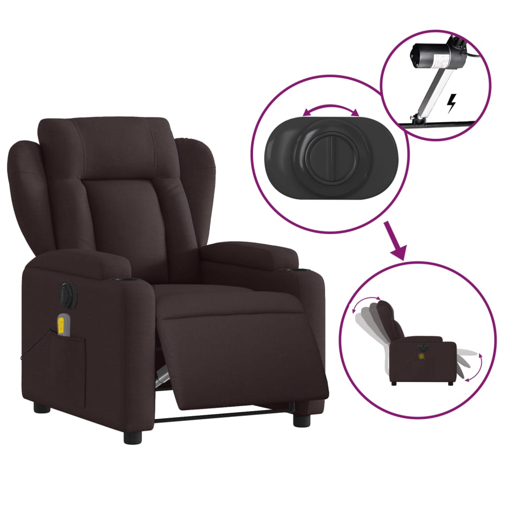 Fotoliu electric de masaj rabatabil, maro închis, textil