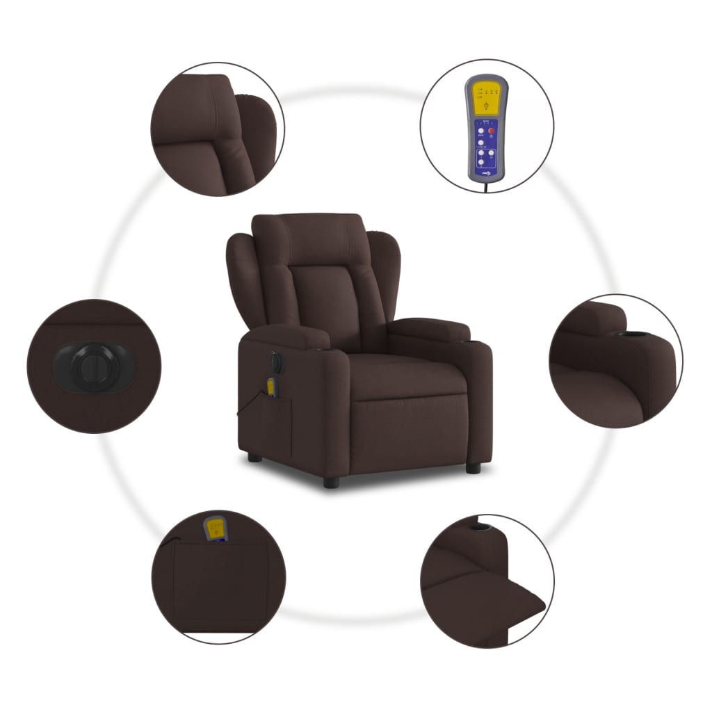 Fotoliu electric de masaj rabatabil, maro închis, textil